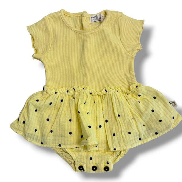 Size 6 month Cozmo yellow baby romper with polka dot skirt - NWT Default Title / 6 month / Girl