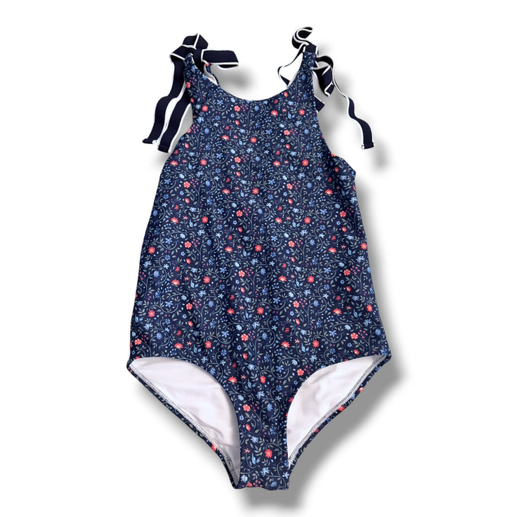 Size 9-10 Minnow navy floral one piece swim with ties Default Title / 10-Sep / Girl