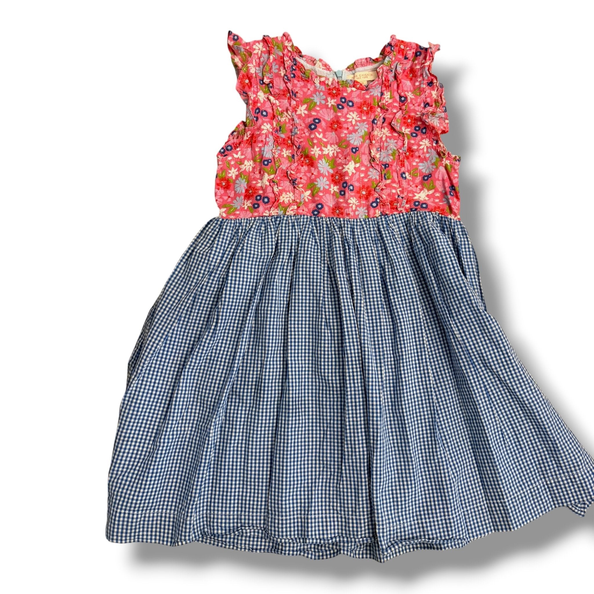 Size 8 Pink Chicken sleeveless dress with pink floral metallic top + blue/white gingham bottom Default Title / 8 / Girl