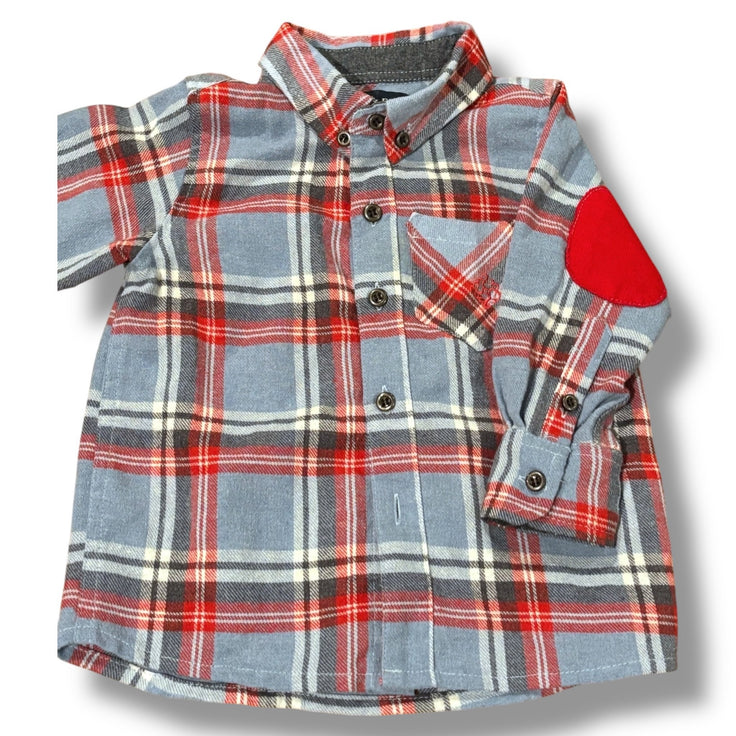 Size 9-12 month Andy & Evan light blue/gray/red plaid flannel shirt Default Title / 9-12 month / Boy