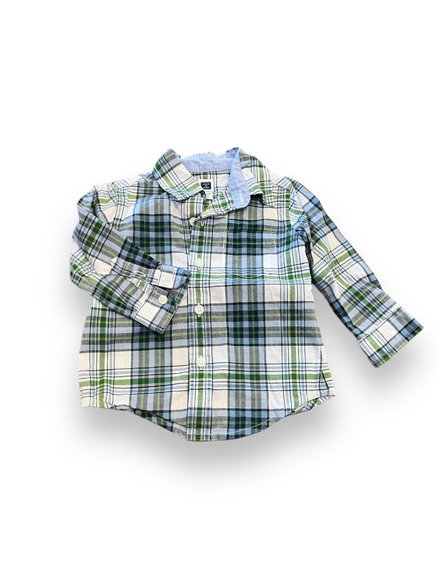 Size 6-12 month Janie and Jack white, blue, green plaid long sleeve button up Default Title / 6-12 month / Boy