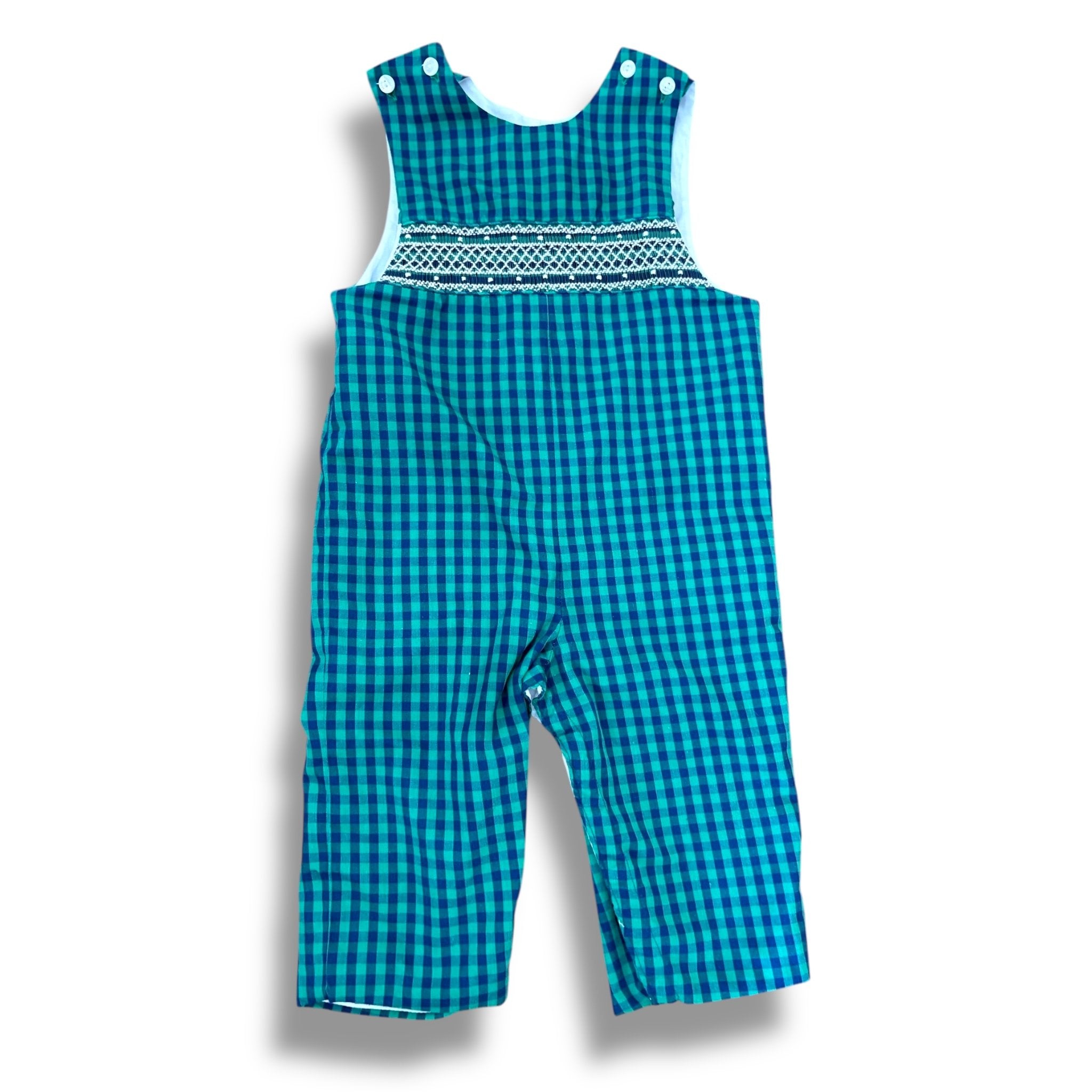Size 18 month Petit bebe navy/green check, smocked chest longall Default Title / 18 month / Boy