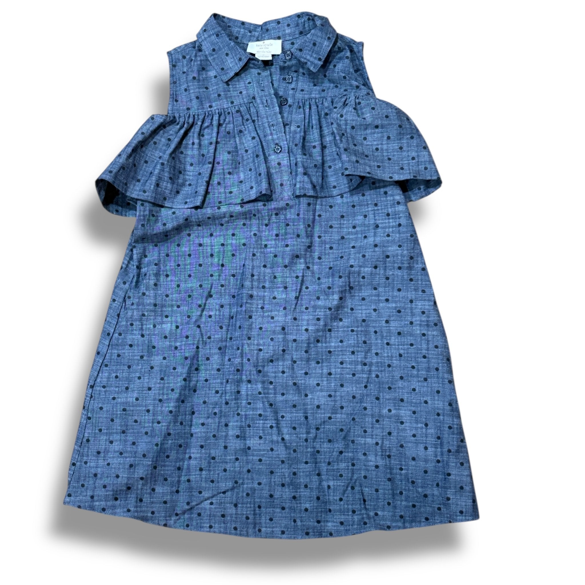 Size 8 Kate Spade chambray tank dress with navy polka dots, with pockets Default Title / 8 / Girl