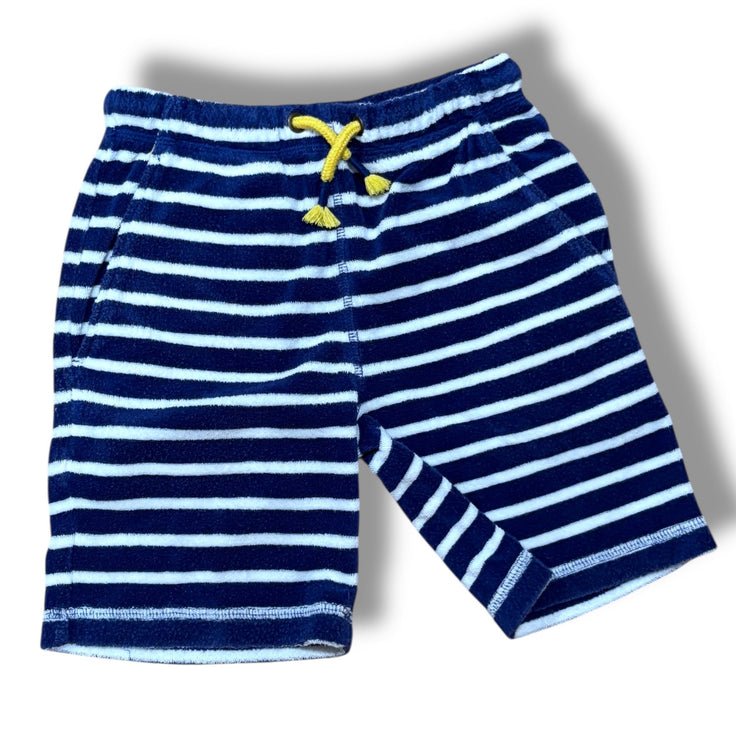 Size 7 Boden navy/white striped terrycloth shorts with yellow pocket Default Title / 7 / Boy