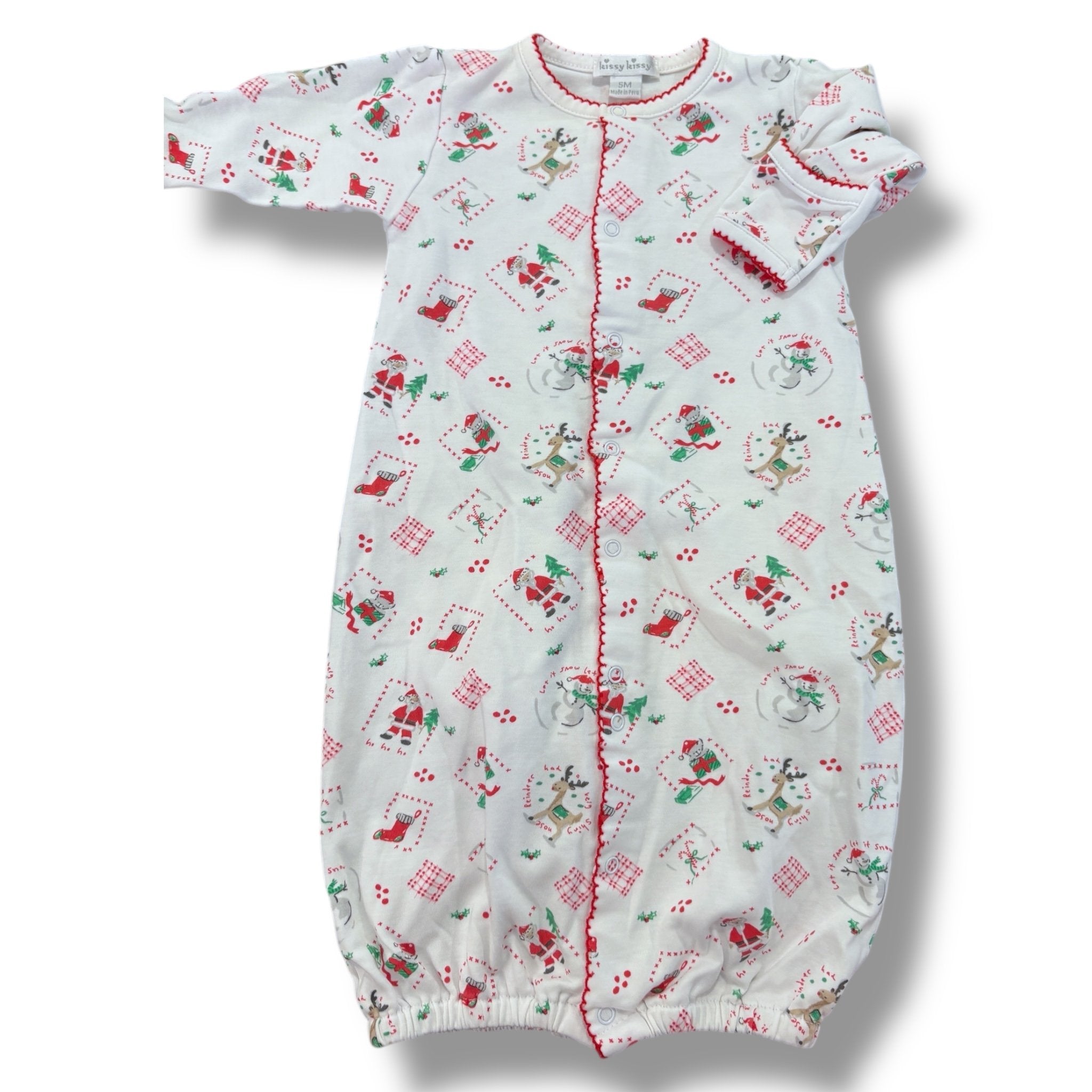 Size 3-6 month Kissy Kissy white sleeper w/ reindeer, snowmen, stockings Default Title / 3-6 month / -