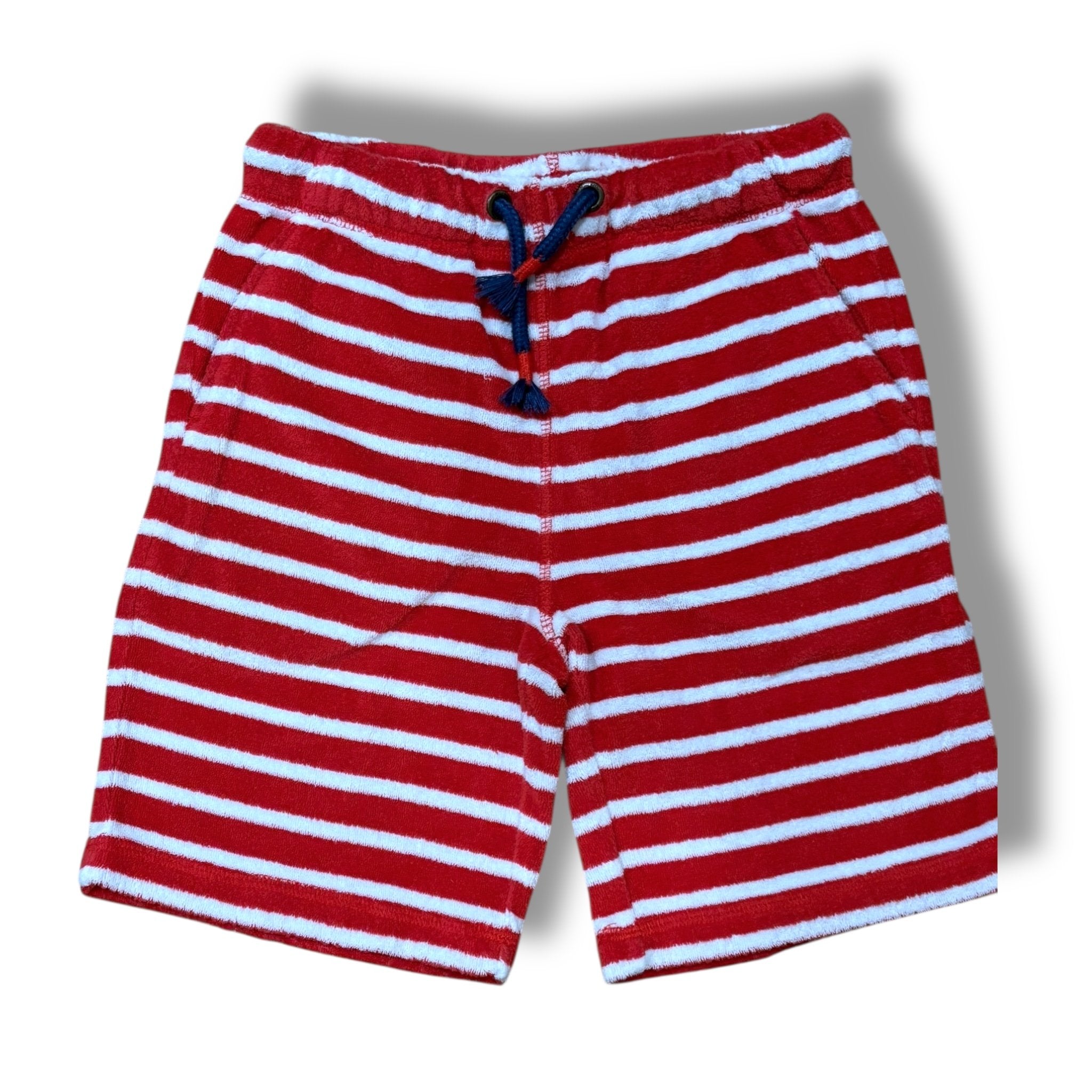 Size 8 Boden red/white striped terrycloth shorts with blue pockets Default Title / 8 / Boy