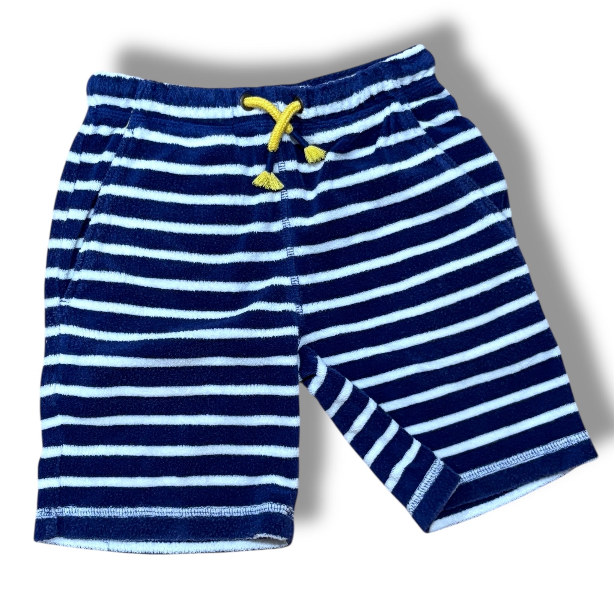 Size 8 Boden navy/white striped terrycloth shorts with yellow pocket Default Title / 8 / Boy