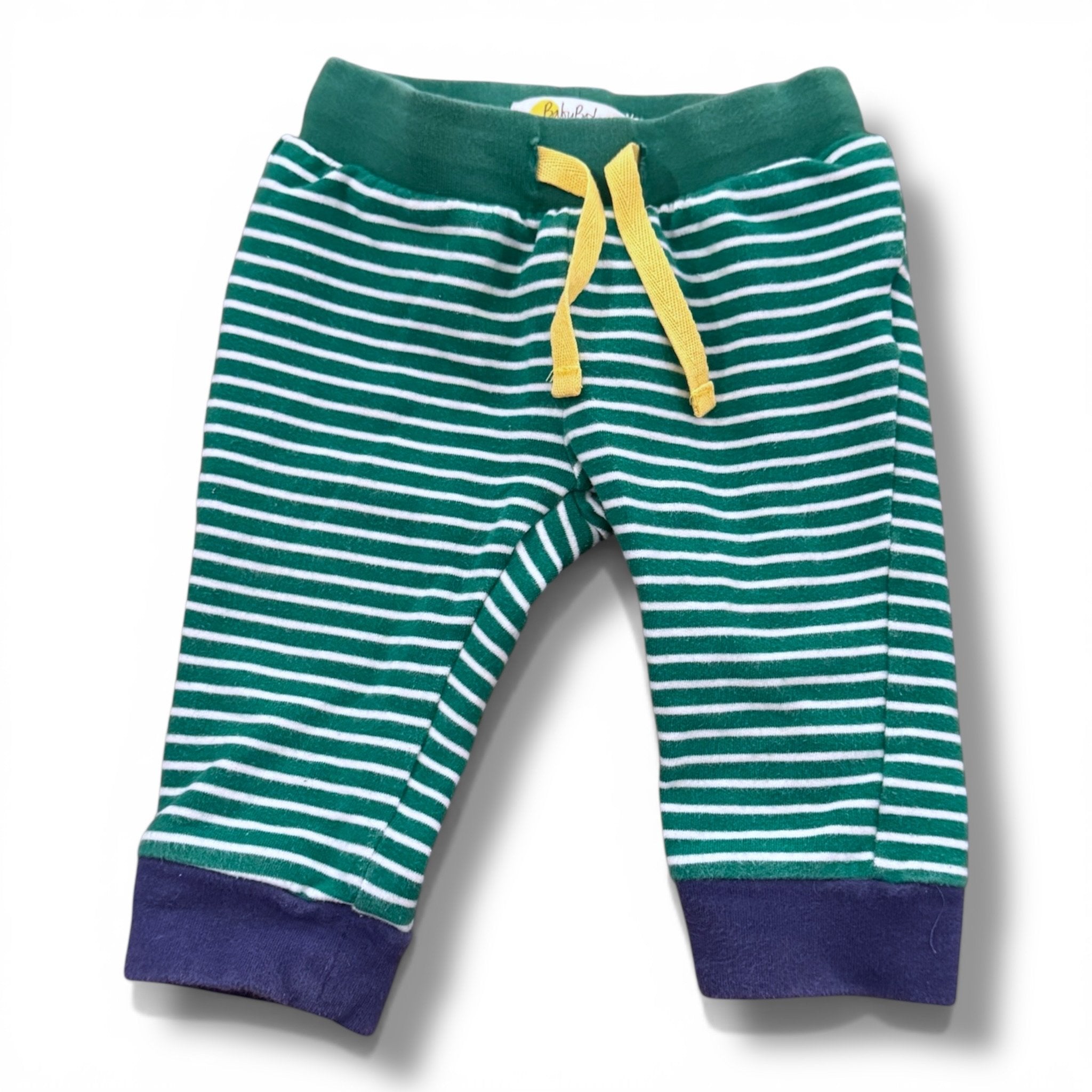Size 3-6 month Boden grey green and white stripe pants with navy cuffs Default Title / 3-6 month / Boy