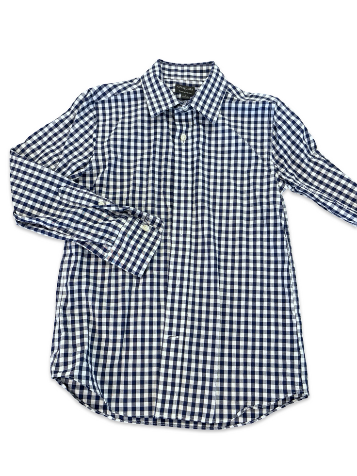 Size 8 Crewcuts Thompson navy and white gingham long sleeve button up Default Title / 8 / Boy