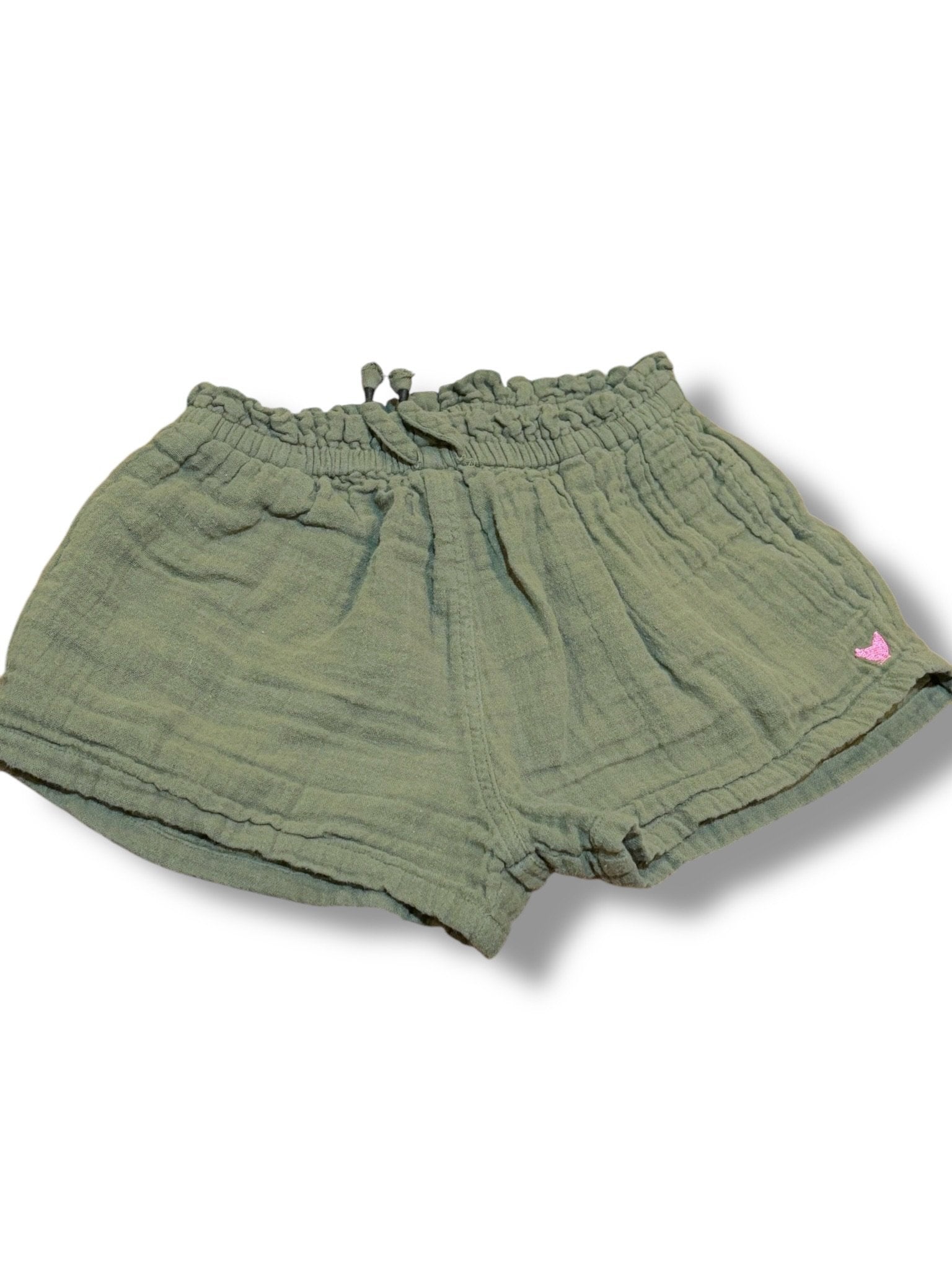 Size 7 Pink Chicken army green muslin pull-on shorts Default Title / 7 / Girl