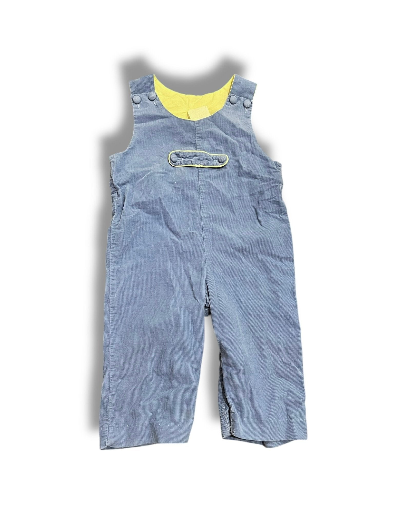 Size 12 month blue fine corduroy romper with yellow lining (light wear) Default Title / 12 / Boy