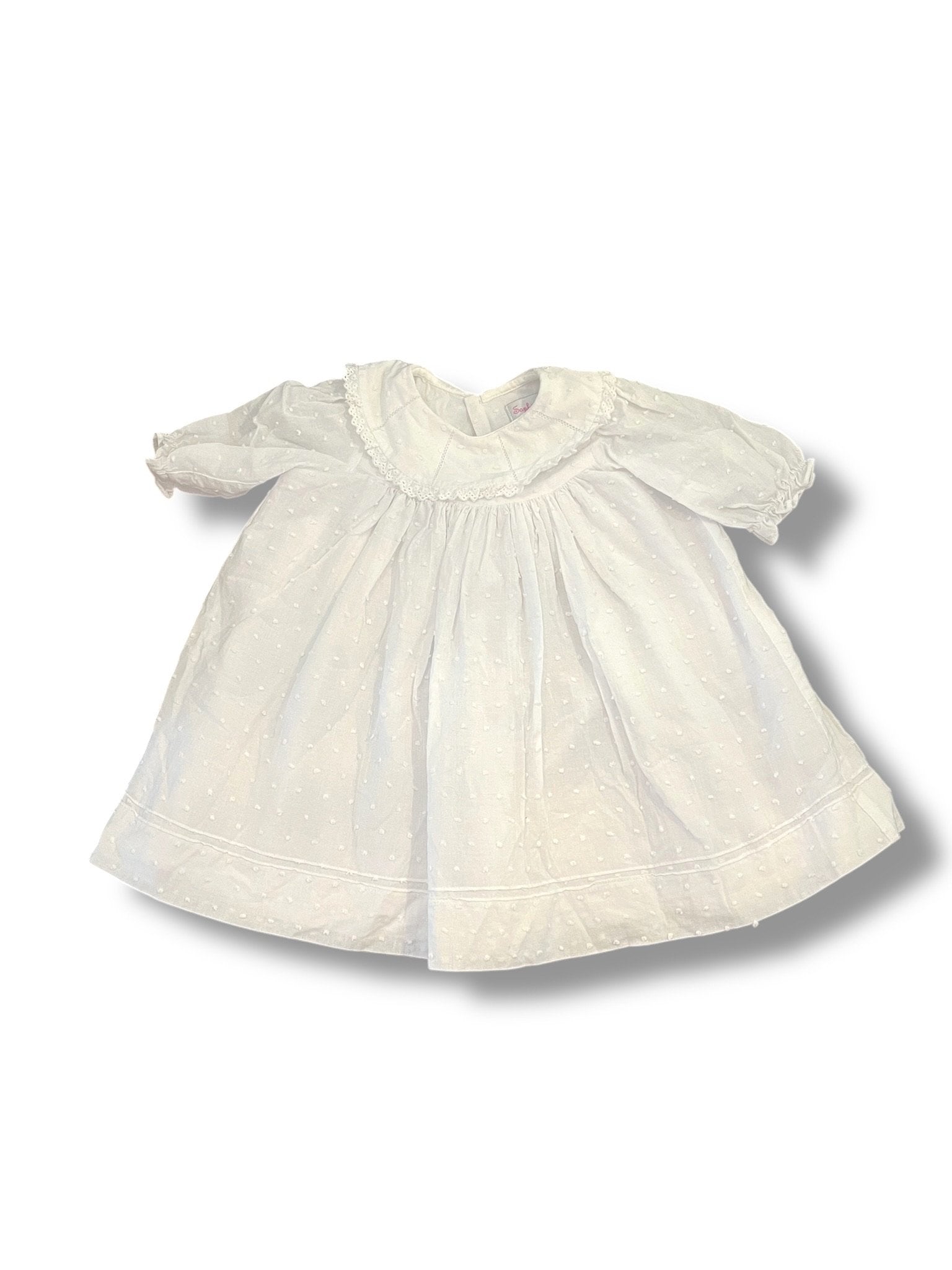 Size 9 month Sophie and Lucas white swiss dot dress with quarter length sleeves Default Title / 9 month / Girl