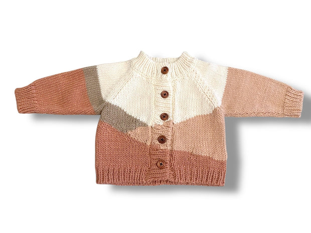 Size 12-24 month The Blueberry Hill mauve and cream chunky cardingan with wooden buttons Default Title / 12-24 month / Girl