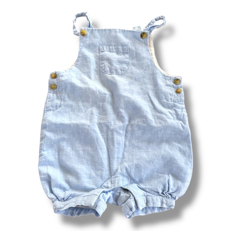 Size 12-18 month Janie and Jack light blue chambray linen blend overall bubble Default Title / 12-18 month / Boy