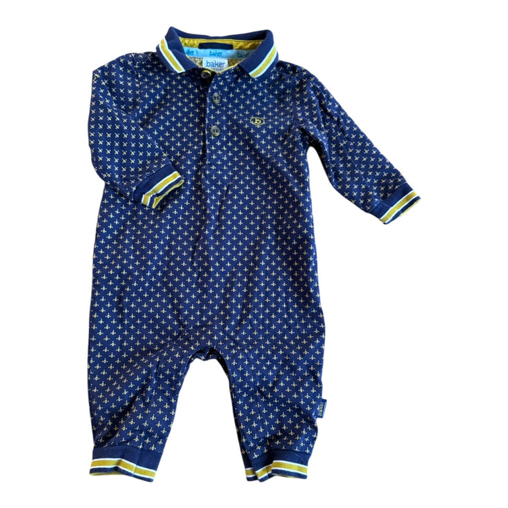 Size 3-6 month Ted Baker navy and mustard yellow romper with collar Default Title / 3-6 month / -