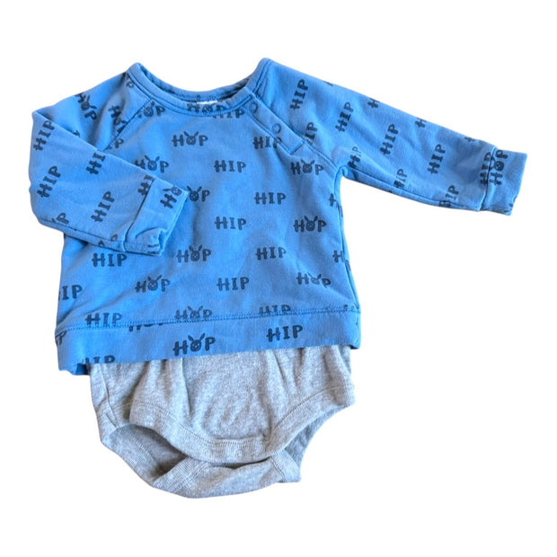 Size 6 month Nordstrom Baby blue 'Hip Hop' sweatshirt onesie Default Title / 6 month / -