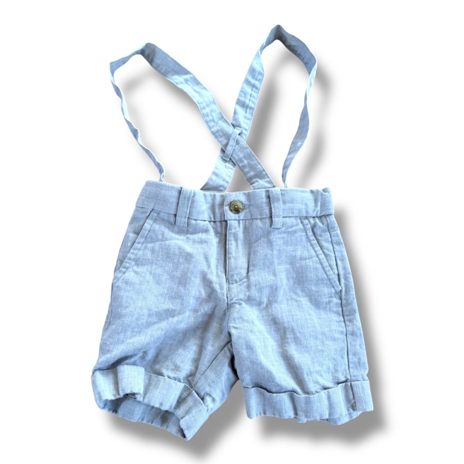 Size 12-18 month Janie and Jack linen blend gray shorts with suspenders Default Title / 12-18 month / Boy