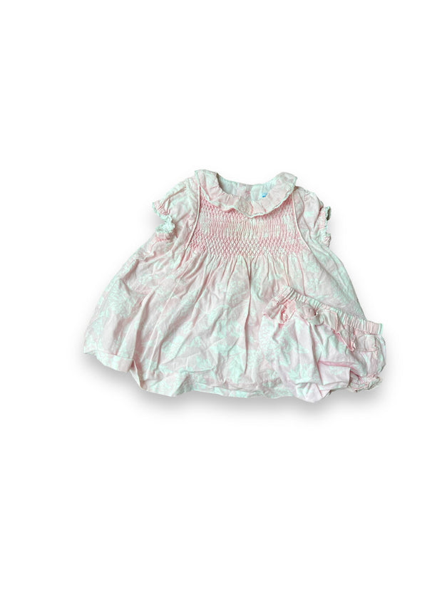 Size 6 month Luli and Me pink/white floral smocked dress and bloomers Default Title / 6 month / Girl