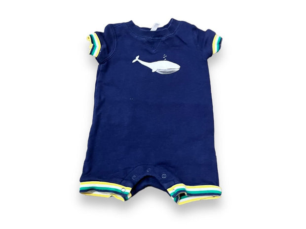 Size 3-6 month Janie and Jack sweatshirt material shortall with whale and stripe detail- wash fade Default Title / 3-6 month / Boy
