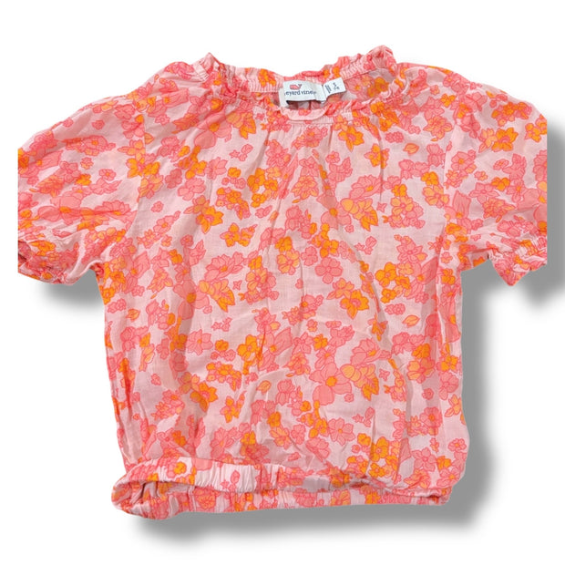 Size 7-8 (S) Vineyard Vines pink/orange floral top w/ elastic waist Default Title / 8-Jul / Girl