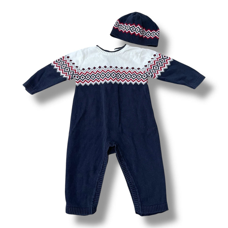 Size 3 months Emile et Rose navy and white sweater onesie and matching hat Default Title / 3 / Boy