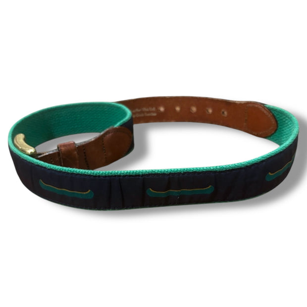 Size 26 Leather Man Ltd green/navy belt w/ canoes (wear on leather) Default Title / 26 / -
