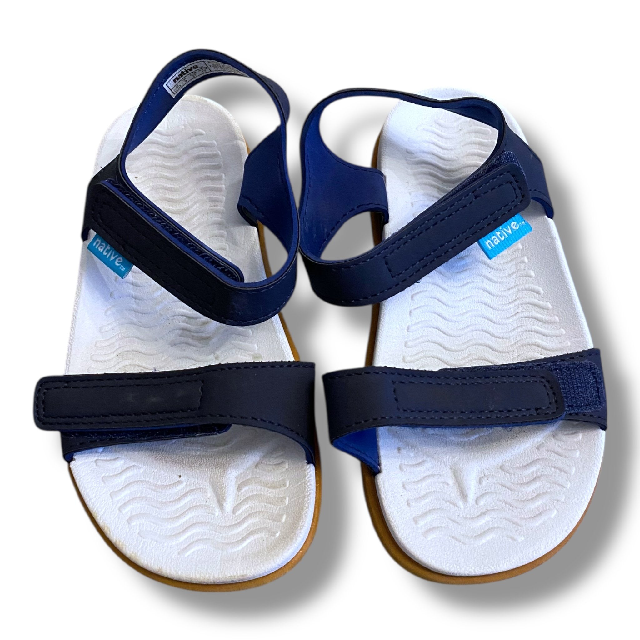 Size Toddler 10 Native navy sandals with velcro straps Default Title / Toddler / -