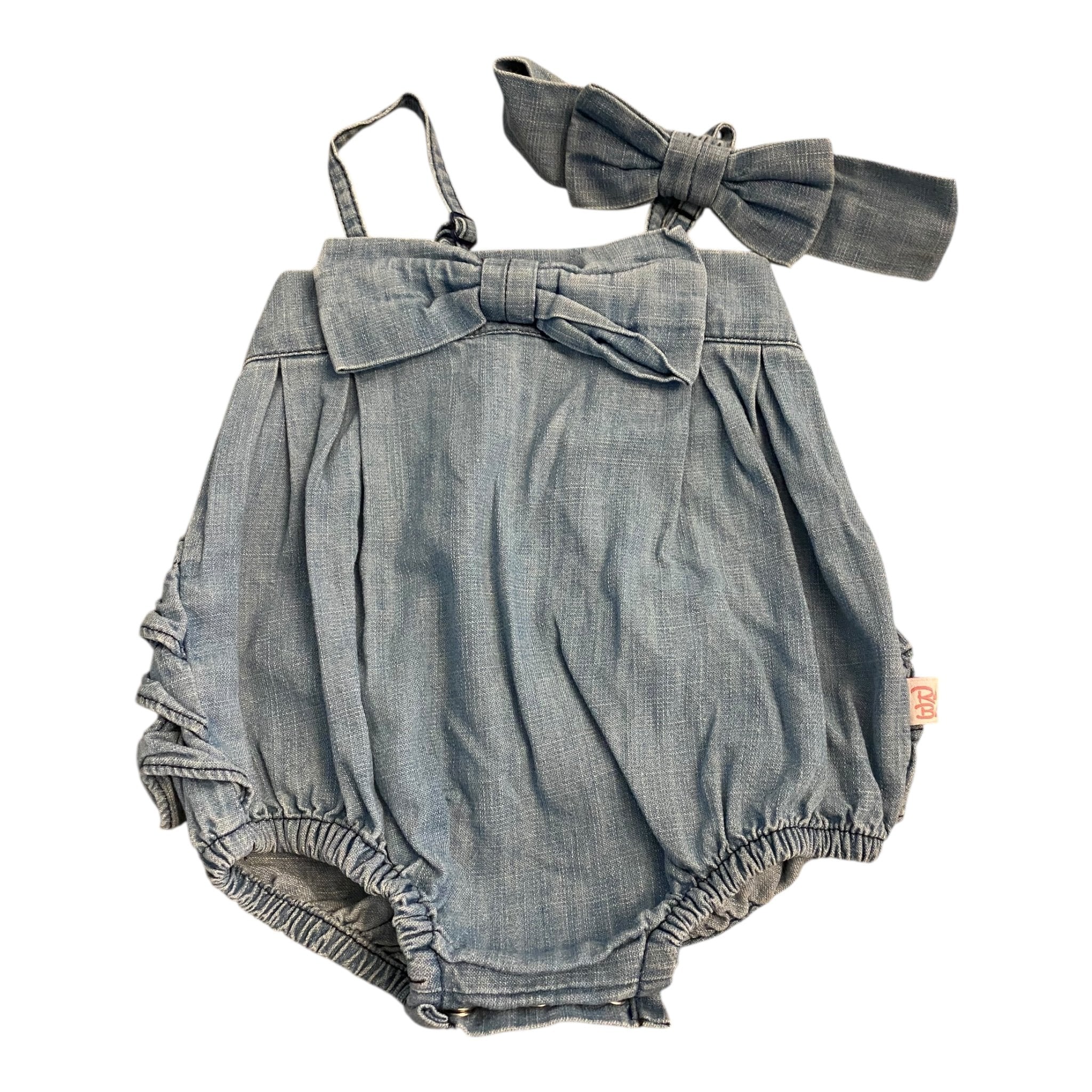 Size 3-6 month Ruffle Butts denim bubble with headband Default Title / 3-6 month / Girl