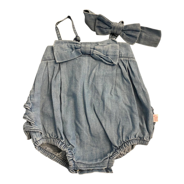Size 3-6 month Ruffle Butts denim bubble with headband Default Title / 3-6 month / Girl