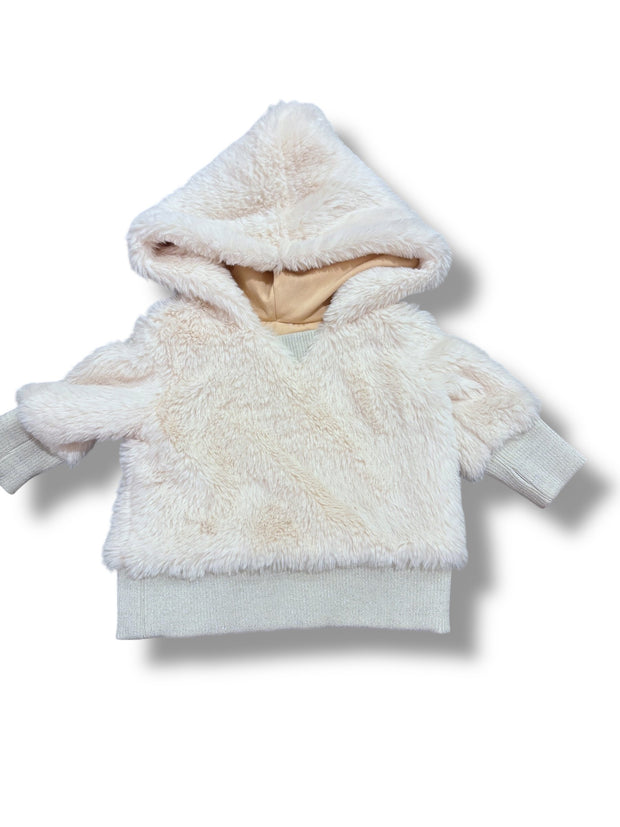Size 3 month Sovereign Code cream faux fur hoodie with gold sparkle trim Default Title / 3 / Girl