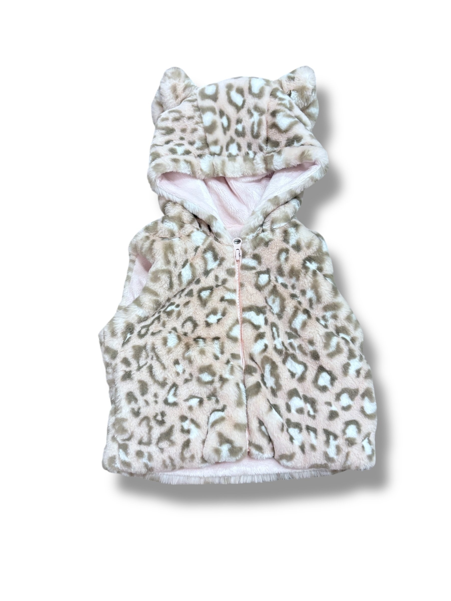 Size 12 month Widgeon light pink leopard faux fur hooded zip up Default Title / 12 / Girl