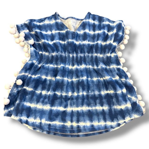 Size 4-5 Mudpie blue/white tie dye coverup with pom poms Default Title / 5-Apr / Girl