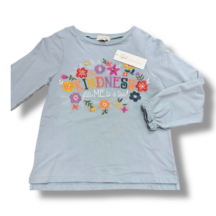 Size 8 Peek light blue sweatshirt with embroidered flowers and 'Kindness fits me to a tee!' NWT Default Title / 8 / Girl