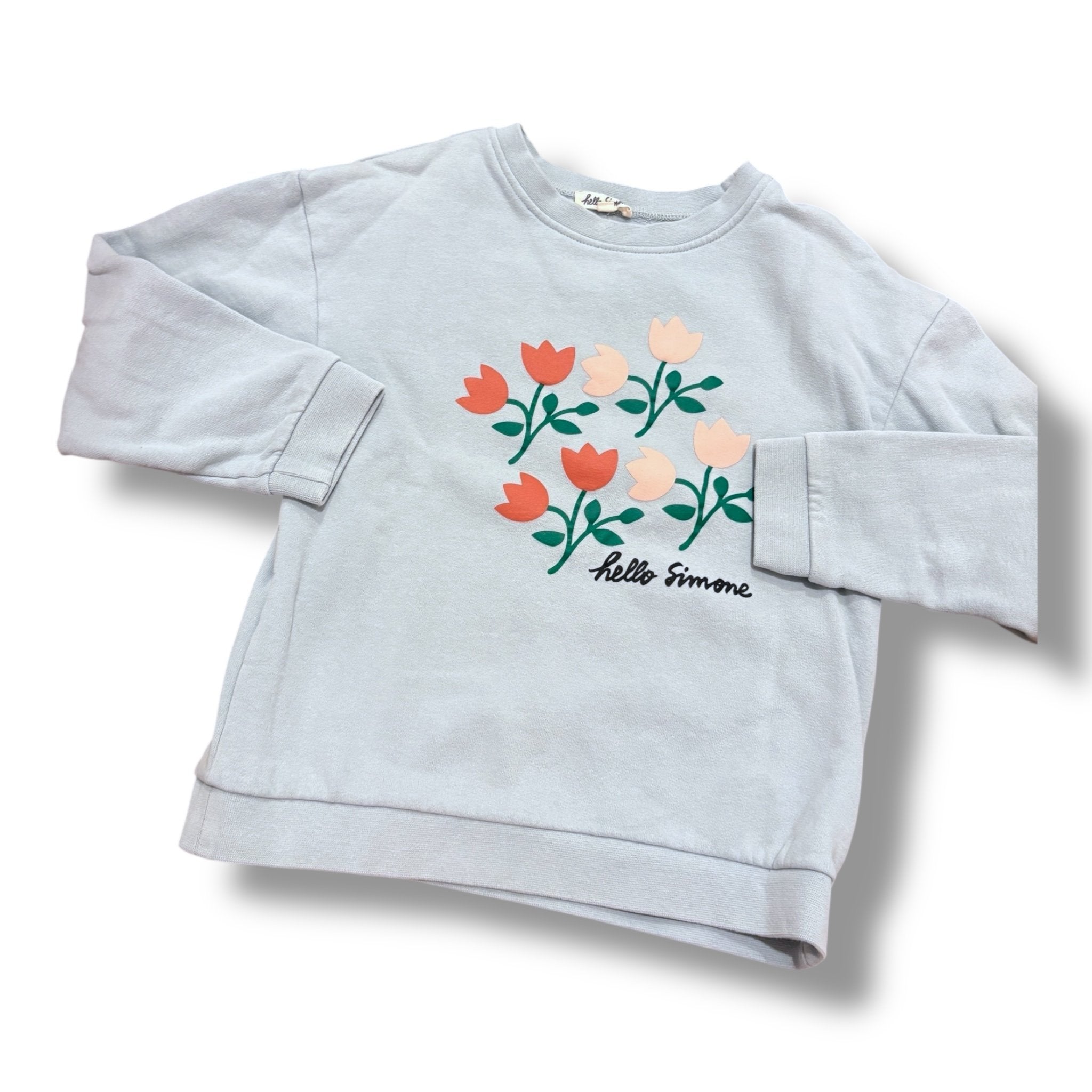 Size 10 Hello Simone light blue sweatshirt with pink and terracotta tulips Default Title / 10 / Girl
