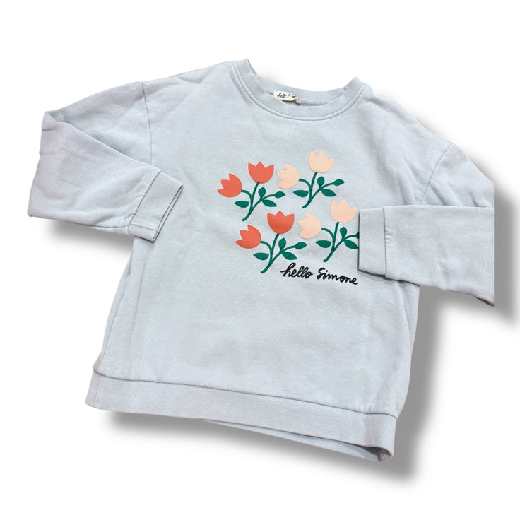 Size 10 Hello Simone light blue sweatshirt with pink and terracotta tulips Default Title / 10 / Girl