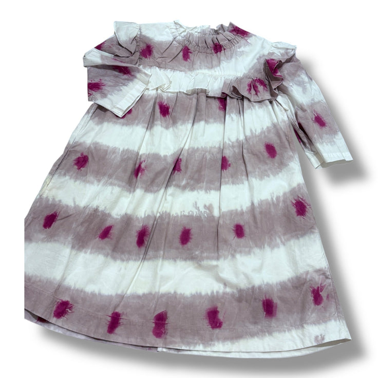 Size 7-9 Sea New York ceam and purple tie dye style long sleeve dress with ruffle detail Default Title / 8-Jul / Girl