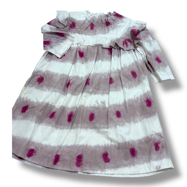 Size 7-9 Sea New York ceam and purple tie dye style long sleeve dress with ruffle detail Default Title / 8-Jul / Girl