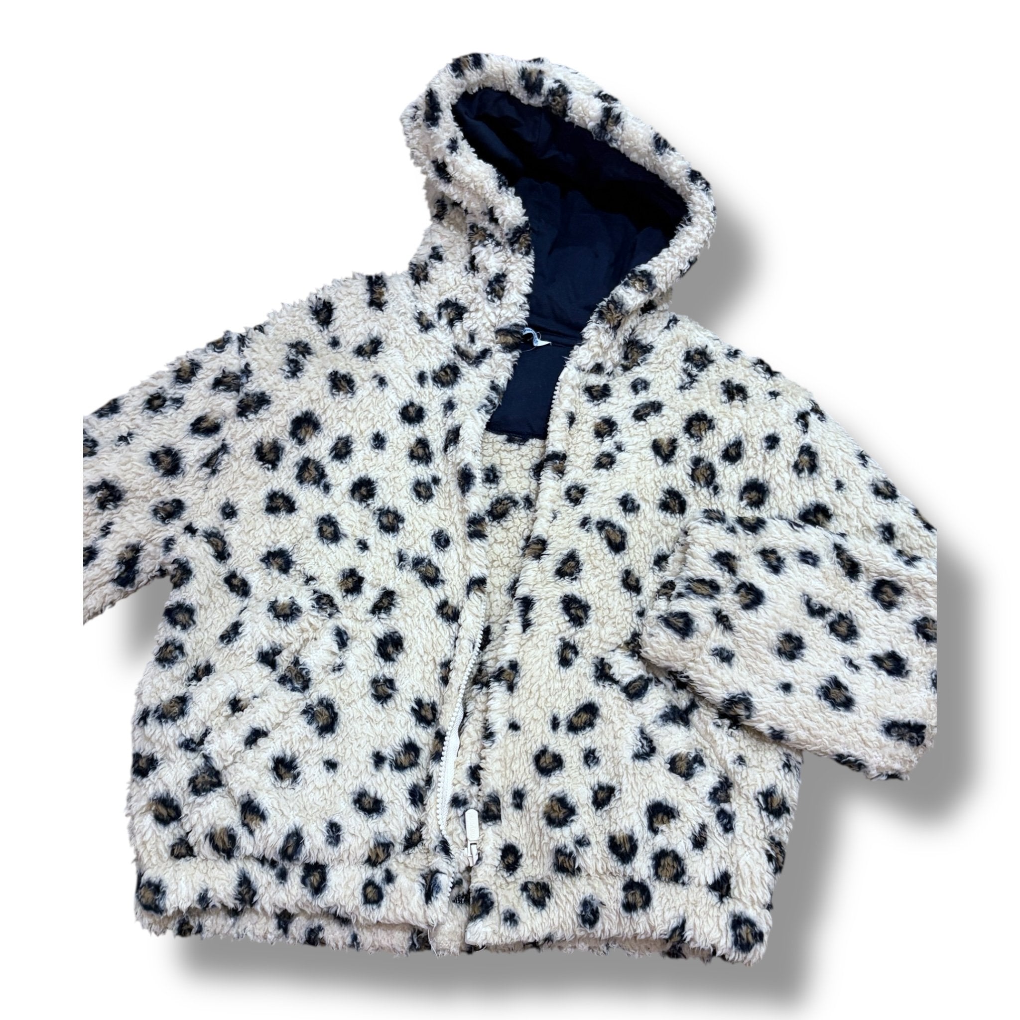Size 12 Mayoral tan fuzzy sherpa animal print hooded jacket Default Title / 12 / Girl