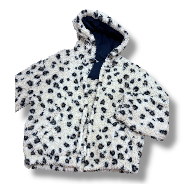 Size 12 Mayoral tan fuzzy sherpa animal print hooded jacket Default Title / 12 / Girl