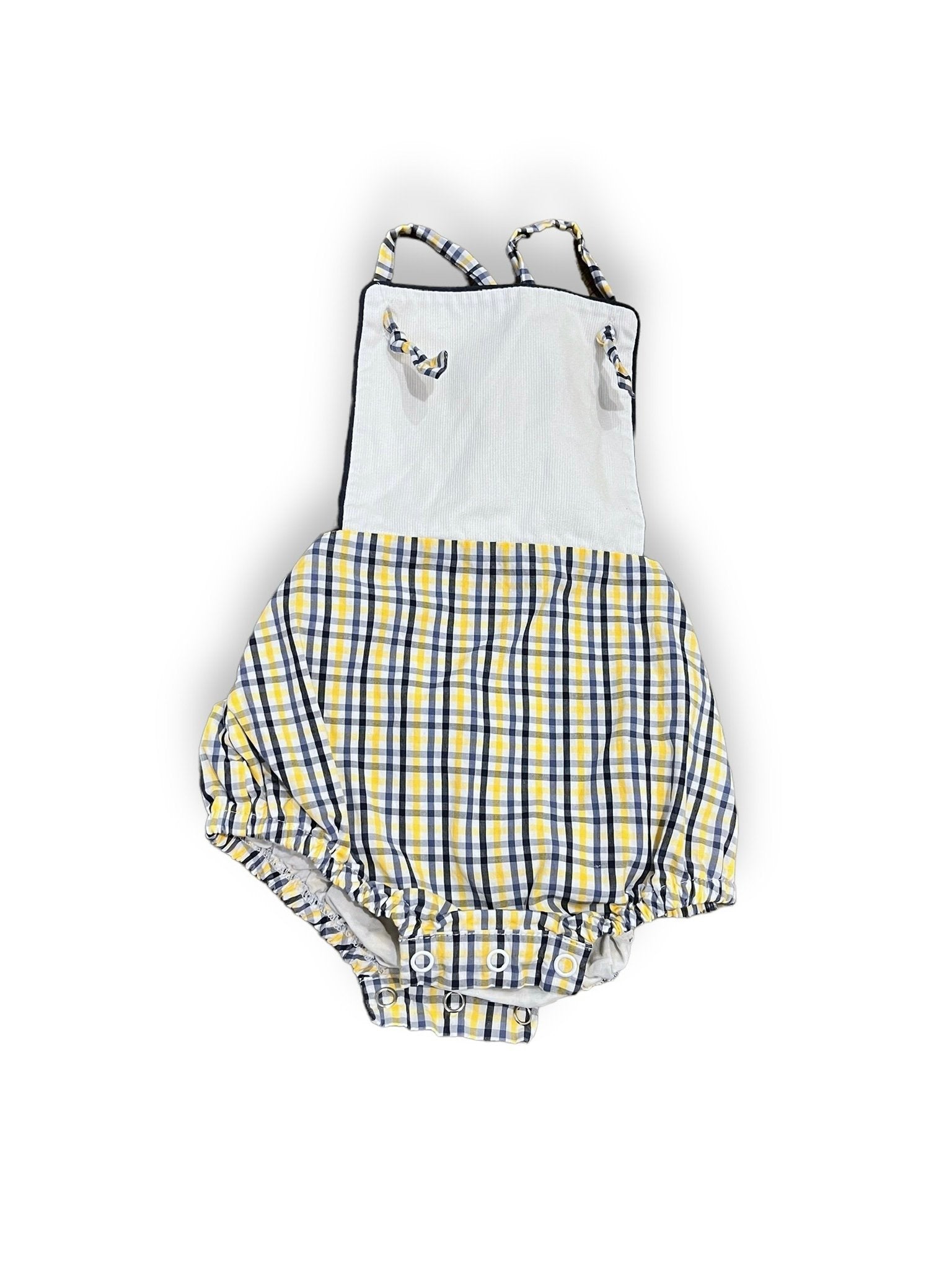 Size 9 month Bella Bliss yellow and navy gingham overall bubble Default Title / 9 month / Boy