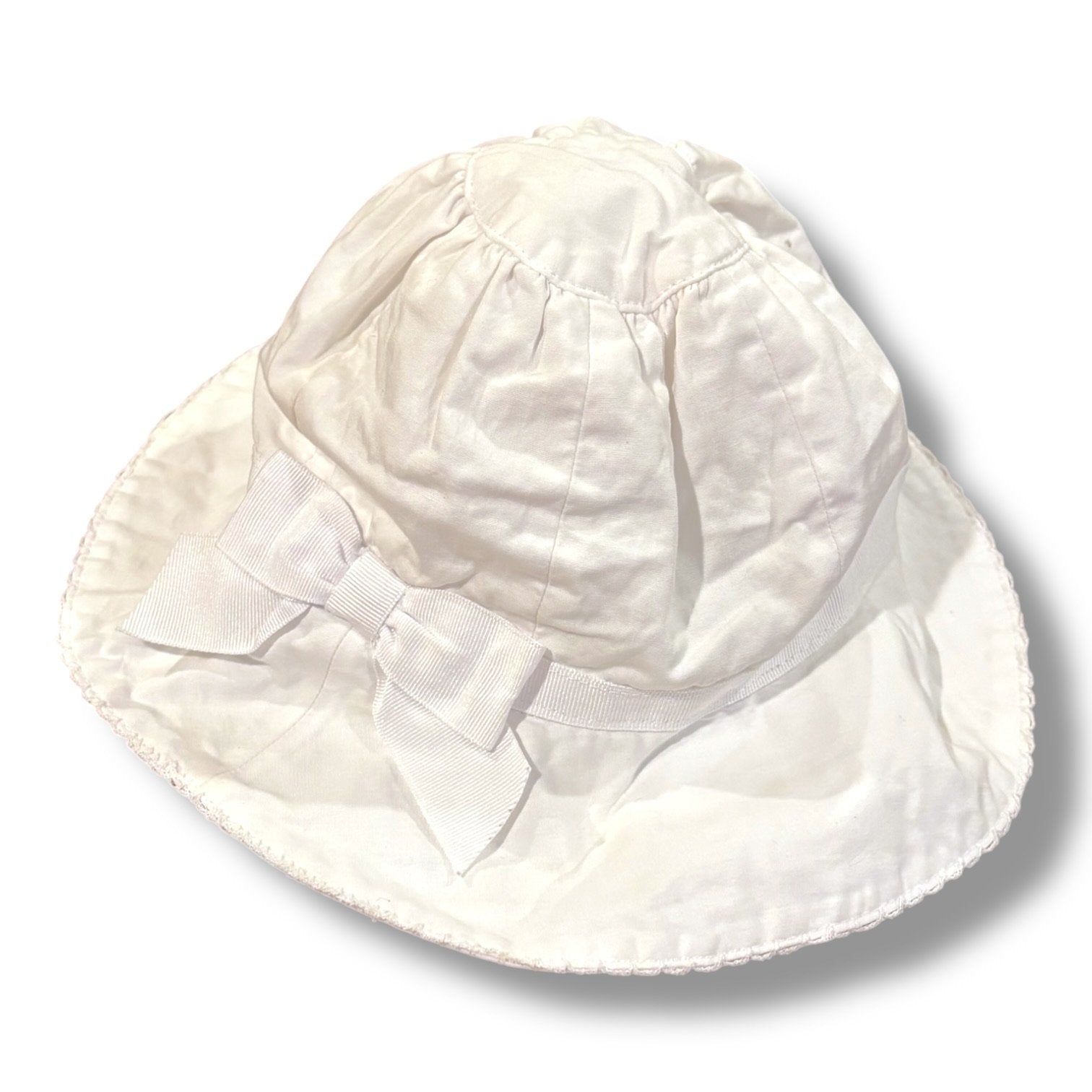 Size 0-3 month Janie and Jack white sunhat w/ grosgrain bow Default Title / 0-3 month / -