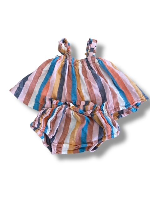 Size 6-12 month Pink Chicken orange/pink/blue striped tank and bloomers (looks small) Default Title / 6-12 month / Girl
