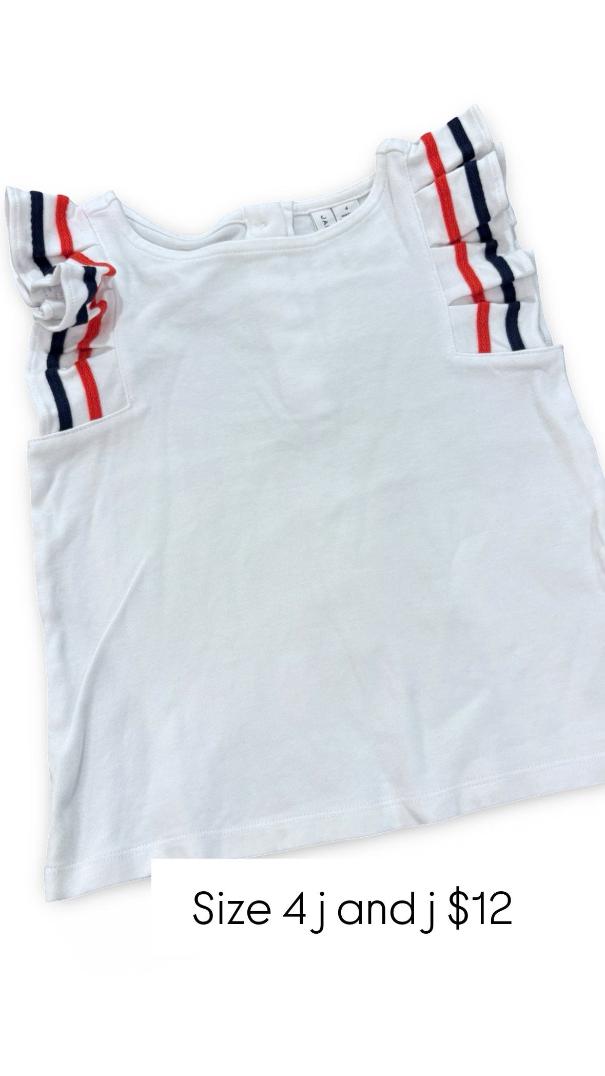 Size 4 Janie and Jack white tank with red and blue ric-rac on sleeves Default Title / 4 / Girl