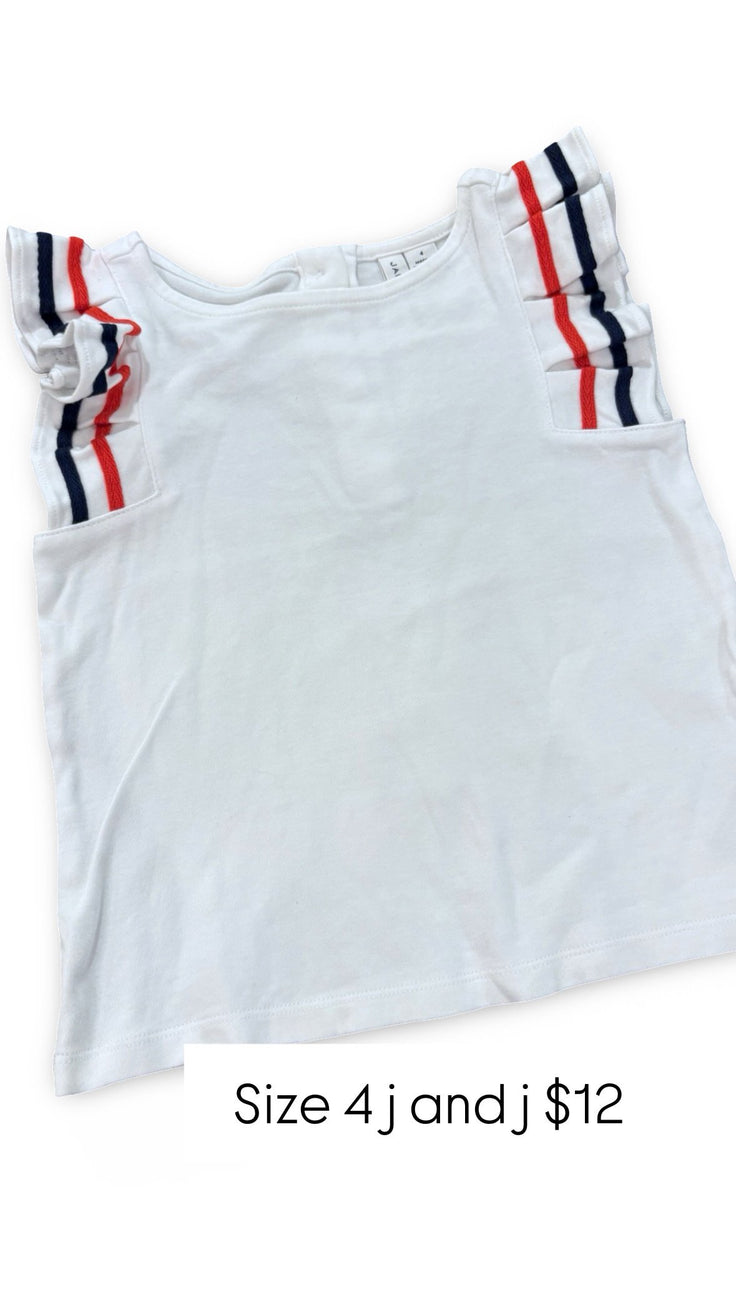 Size 4 Janie and Jack white tank with red and blue ric-rac on sleeves Default Title / 4 / Girl