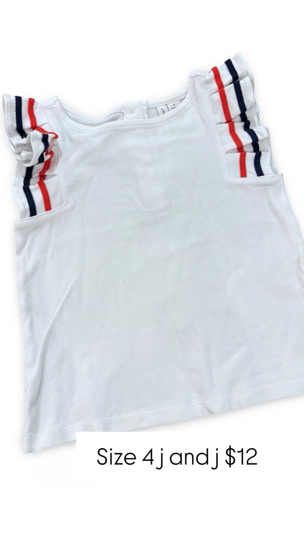 Size 4 Janie and Jack white tank with red and blue ric-rac on sleeves Default Title / 4 / Girl
