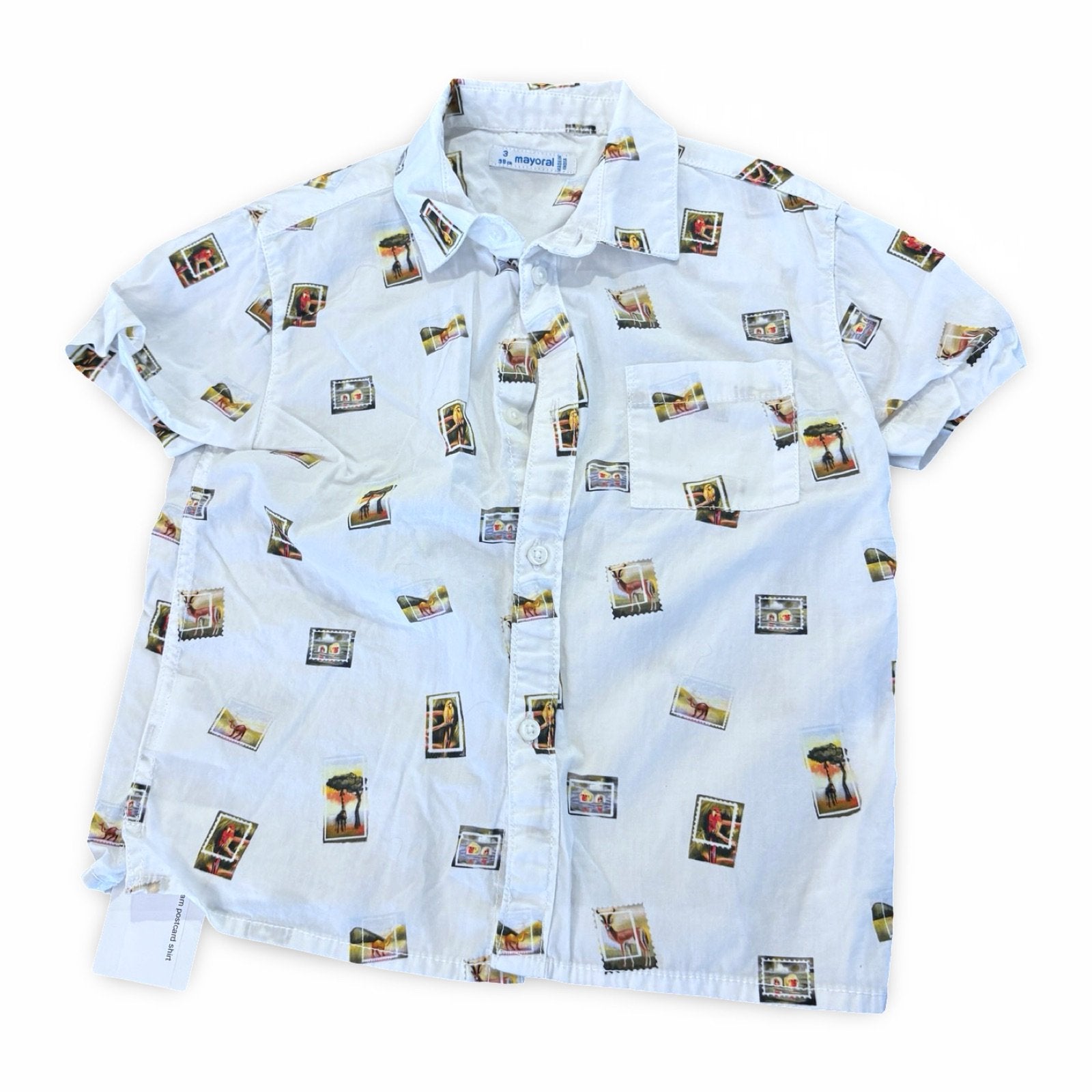 Size 3 Mayoral cream postcard shirt button up Default Title / 3 / Boy