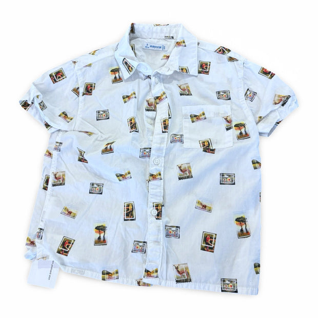 Size 3 Mayoral cream postcard shirt button up Default Title / 3 / Boy