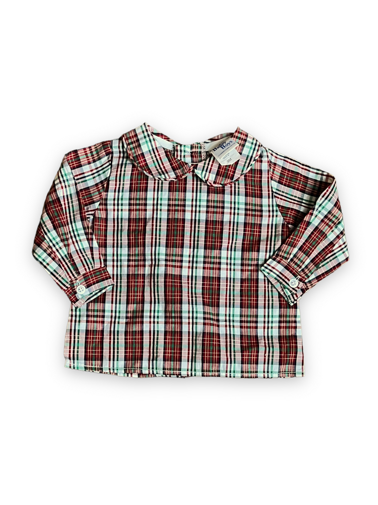 Size 9 month Bailey Boys peter pan collar shirt- red/green/navy Default Title / 9 month / Boy