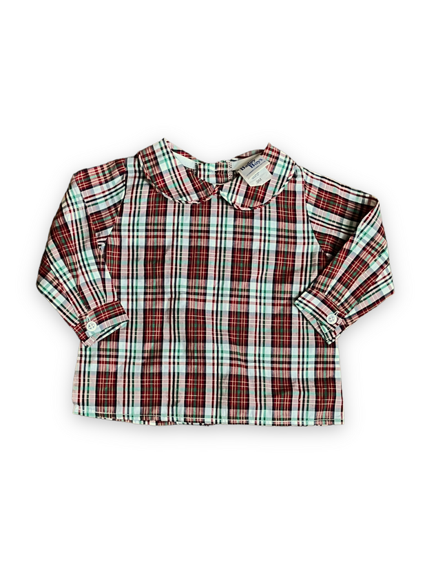 Size 9 month Bailey Boys peter pan collar shirt- red/green/navy Default Title / 9 month / Boy