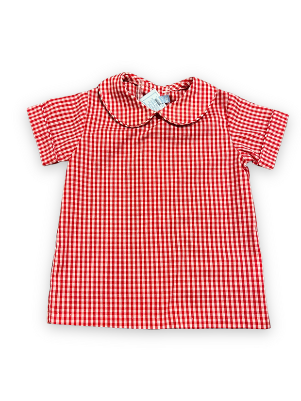 Size 12 month Little English red check Peter Pan collar short sleeve Default Title / 12 / Boy